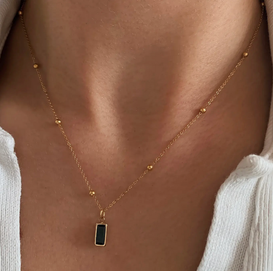 Victoire Collection Black Onyx Stone Pendant Necklace